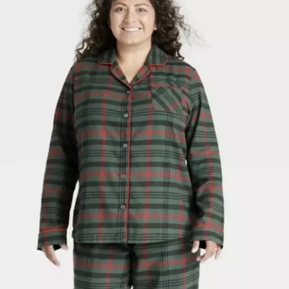 Hearth & Hand Womens Christmas Holiday Flannel Tartan Plaid Button Pajama Top XS